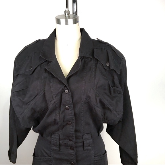 Vintage 80's Black Denim Long Sleeve Dress Size S - Picture 2 of 6